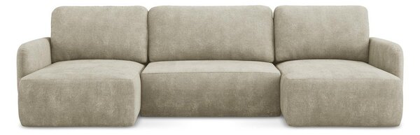 Divano angolare beige allungabile/con contenitore (a U) con rivestimento in ciniglia Lilo – Makamii