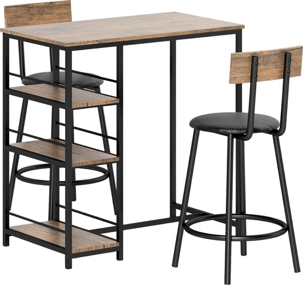 Set tavolo da bar Fortuna Lai con sgabelli, set da 3 pezzi con tavolo da cucina, 3 ripiani, 2 sedie da bar, in stile moderno, gruppo da pranzo per sala da pranzo, cucina, acciaio, rovere