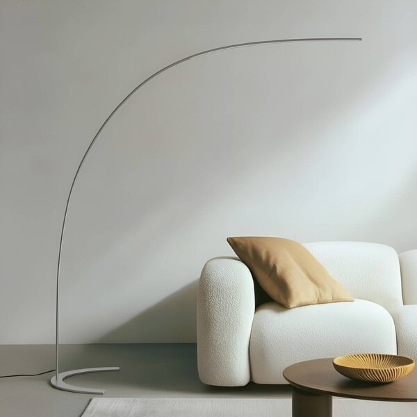 Lampada da terra a LED DANUA Lindby, dimmerabile, Alluminio / Grigio / Zincato, Soggiorno / Sala da pranzo, Metallo, Moderno, Lampada LED da terra