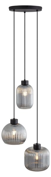 Lampada a sospensione di design nera con vetro fumé 3 luci - Ana