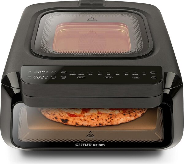 G3 Ferrari Forno Pizza e Friggitrice ad Aria Doppia Resistenza Potenza 2100W 18 Programmi 3 Cotture con Timer colore Nero Krispy - G10225