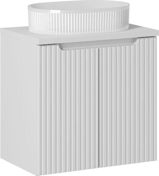 Mobile Bagno Con Lavabo Da Appoggio 60 Cm Frontale Bianco Scanalato