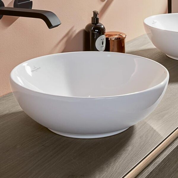 Villeroy & Boch Loop&Friends - Lavabo da appoggio, diametro 420 mm, con sfioratore, CeramicPlus, bianco alpino 4A4600R1