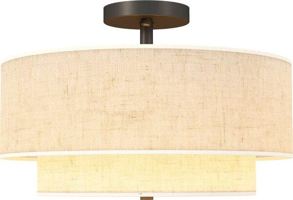Fortuna Lai Lampada da soffitto, lampada a sospensione con doppio paralume effetto lino, bianco crema