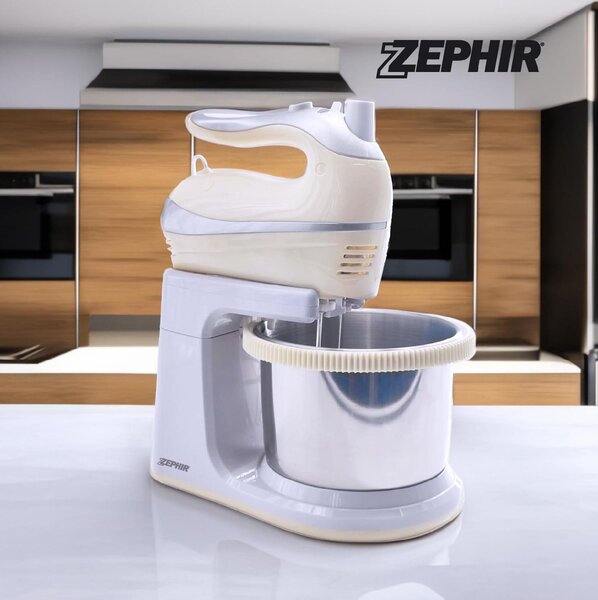 Zephir Sbattitore elettrico Mixer con Ciotola Acciaio Potenza 500 watt colore Crema - ZHC467C