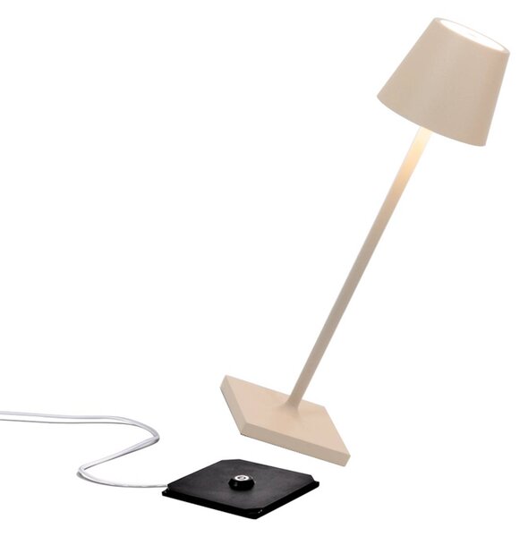 Zafferano Poldina micro lampada a batteria IP65 sabbia micro, dimmerabile, Crema / Ambra, Alluminio, Moderno