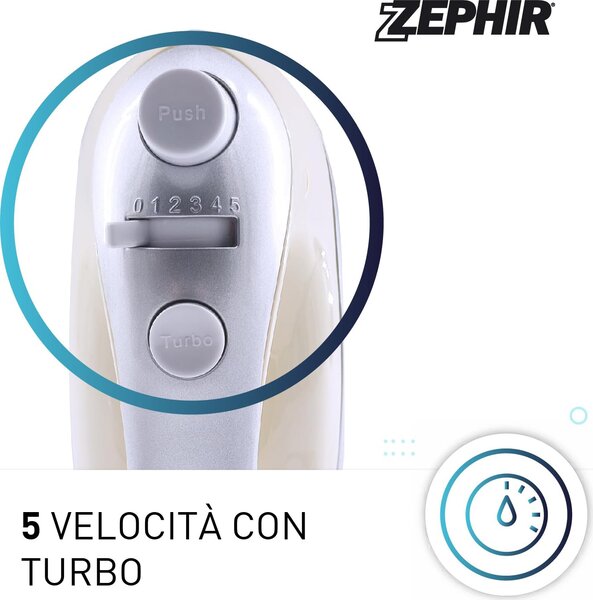 Zephir Sbattitore elettrico Mixer con Ciotola Acciaio Potenza 500 watt colore Crema - ZHC467C
