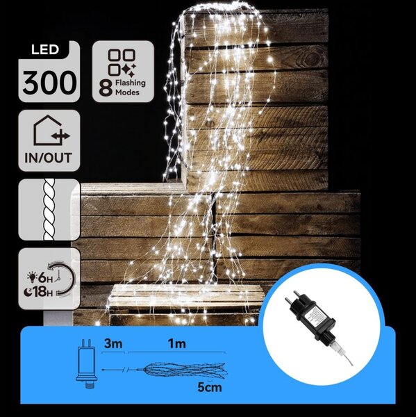 Aigostar - LED Catena luminosa natalizia da esterno 300xLED/8 funzioni 4m IP44 bianco freddo