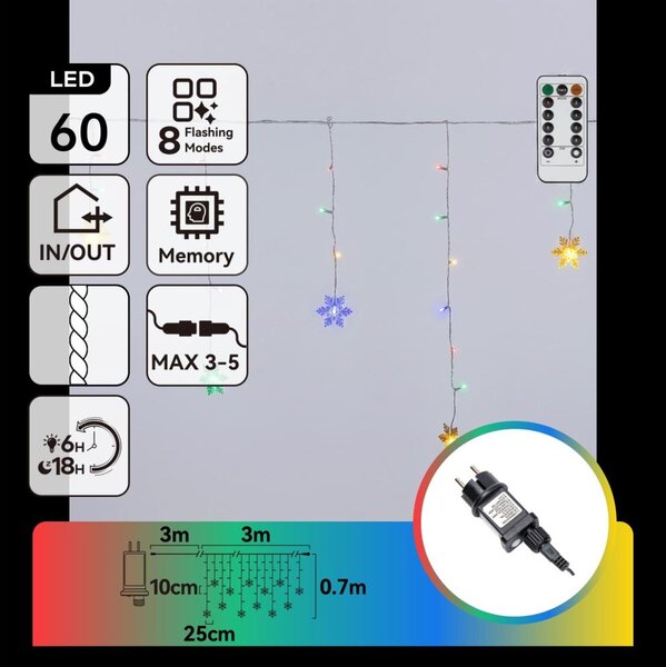 Aigostar - LED catena luminosa natalizia da esterno 60xLED/8 funzioni 6x0,7 m IP44 multicolore + telecomando