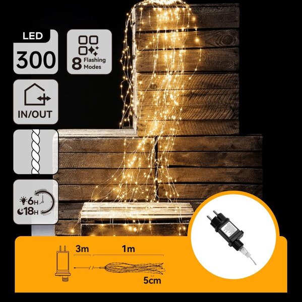 Aigostar - Catena di luci LED da esterno per Natale 300 LED / 8 funzioni 4 m IP44 bianco caldo