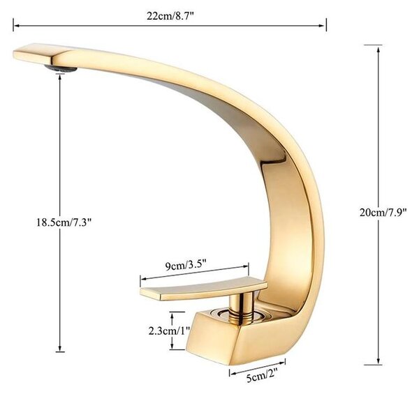 Rubinetto da bagno - Miscelatore per lavabo - Miscelatore monocomando - Acqua calda e fredda - Cartuccia in Vetroceramica - Ottone - Montaggio a incasso - Finitura dorata lucida