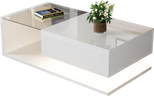Tavolino Fortuna Lai 105 x 55 x 32,5 cm, tavolino, tavolini con vetro ed effetto LED per il soggiorno