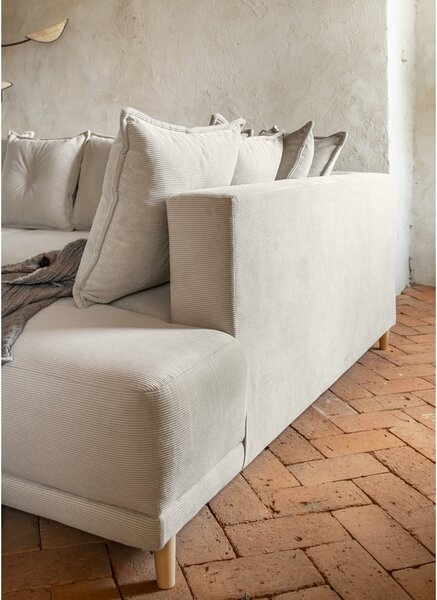 Divano letto angolare in velluto a coste beige (angolo destro) Lazy Lukka - Miuform