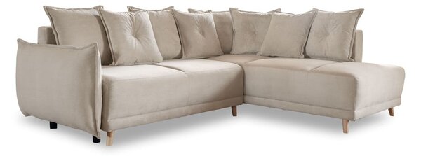 Divano letto angolare in velluto a coste beige (angolo destro) Lazy Lukka - Miuform