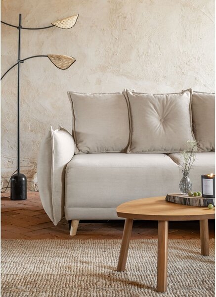 Divano letto angolare in velluto a coste beige (angolo destro) Lazy Lukka - Miuform