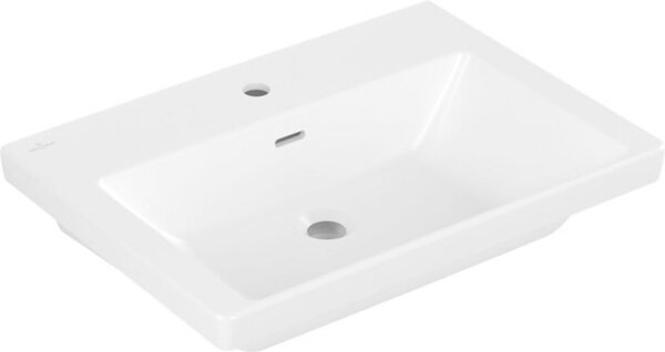 Villeroy & Boch Subway 3.0, lavabo rectangulaire, 1 trou pour robinetterie, avec trop-plein, compatible avec robinetterie 3 trous, 650x470mm, 4A7065RW, 4A7065RW