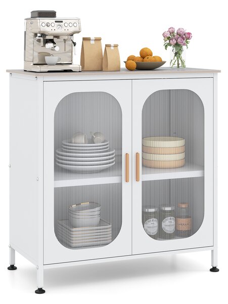 Costway Credenza buffet mobile contenitore 2 ante semitrasparenti ripiano regolabile, Credenza da cucina con ampio piano 83 x 42 x 85,5 cm Bianco