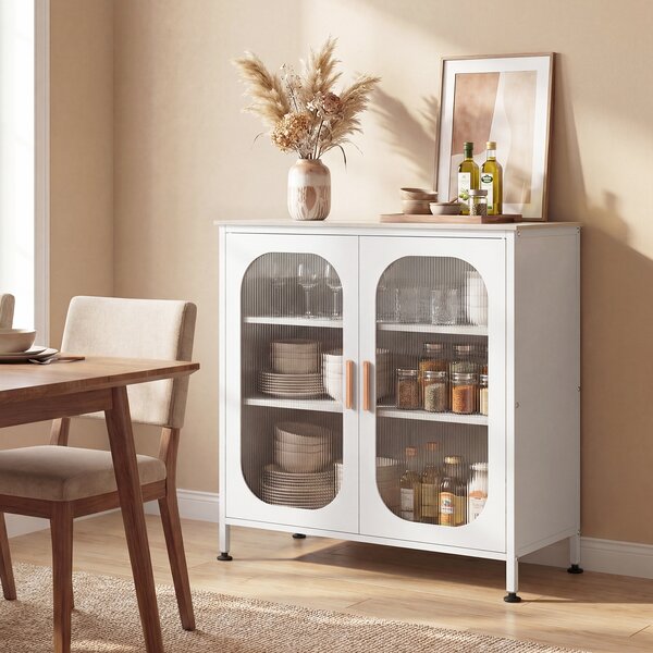 Costway Credenza buffet mobile contenitore 2 ante semitrasparenti ripiano regolabile, Credenza da cucina con ampio piano 83 x 42 x 85,5 cm Bianco