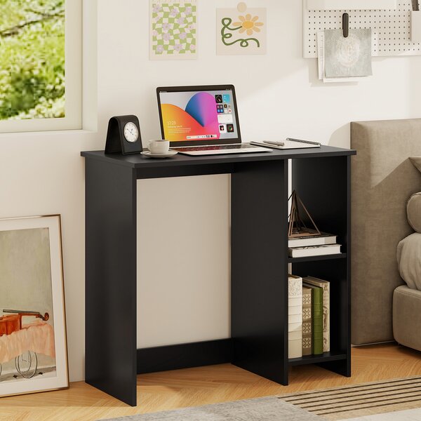 Costway Scrivania salvaspazio da casa e ufficio 80x40x74cm per ambienti piccoli, Scrivania per computer con 2 ripiani Nero