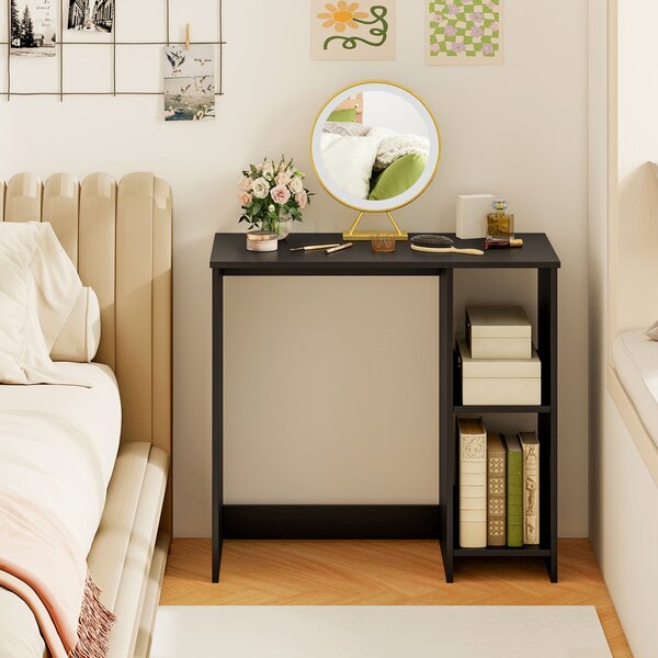 Costway Scrivania salvaspazio da casa e ufficio 80x40x74cm per ambienti piccoli, Scrivania per computer con 2 ripiani Nero