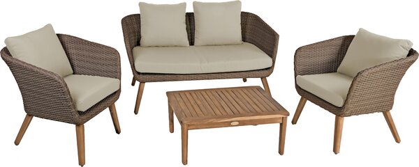 Gruppo di sedute Garden Pleasure Arona sand, plastica marrone, metallo, 12 pezzi