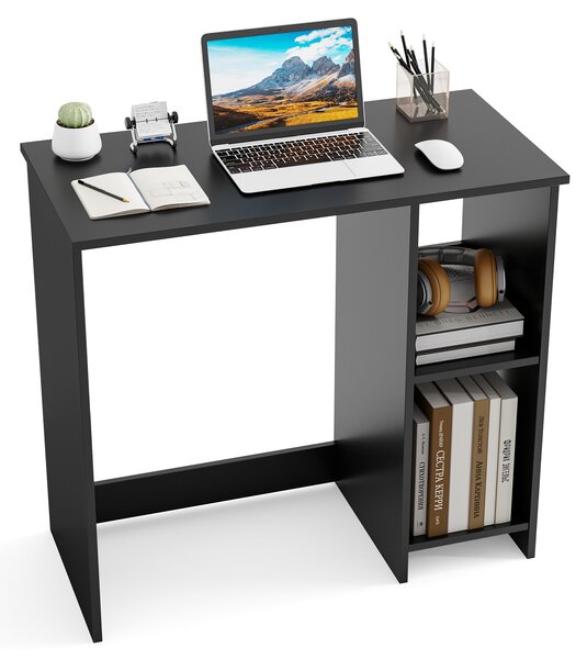 Costway Scrivania salvaspazio da casa e ufficio 80x40x74cm per ambienti piccoli, Scrivania per computer con 2 ripiani Nero