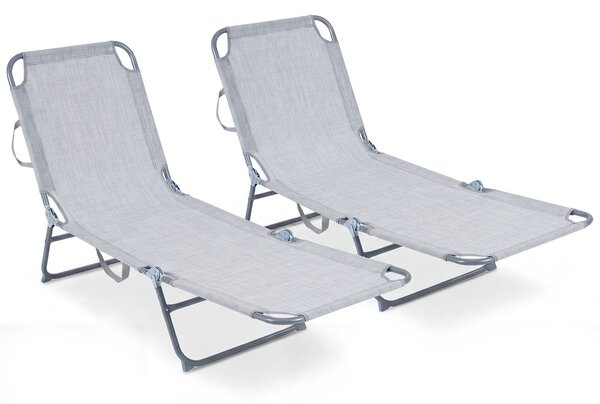 Costway Set di 2 lettino prendisole pieghevole con schienale e poggiapiedi regolabili in 4 posizioni, Sdraio reclinabile da spiaggia portata Grigio