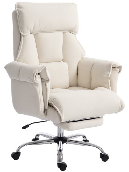 HOMCOM Sedia da ufficio girevole con supporto lombare e poggiapiedi, 80x80x106-114 cm, bianco crema | Aosom Italy