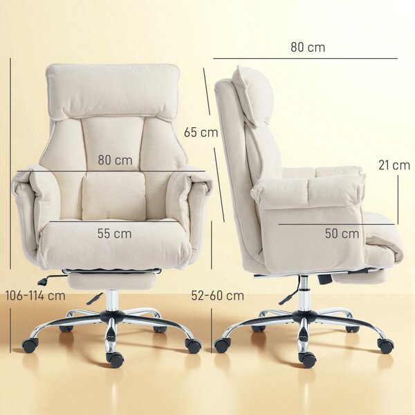 HOMCOM Sedia da ufficio girevole con supporto lombare e poggiapiedi, 80x80x106-114 cm, bianco crema | Aosom Italy