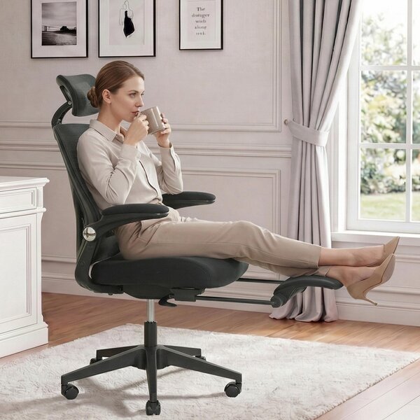 Sedia da ufficio ergonomica STILVORA, dotata di supporto lombare e poggiatesta 3D; sedia pieghevole con cuscino in schiuma e braccioli pieghevoli; sedia da scrivania con pedali