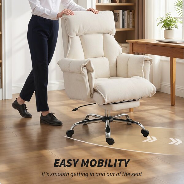 HOMCOM Sedia da ufficio girevole con supporto lombare e poggiapiedi, 80x80x106-114 cm, bianco crema | Aosom Italy