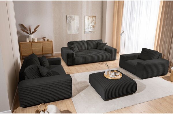 Divano grigio scuro con rivestimento in velluto a coste 178 cm Justin – Ropez