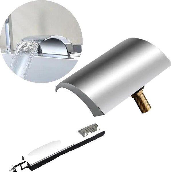 Miscelatore per vasca, design a cascata, struttura in ottone, argento chiaro