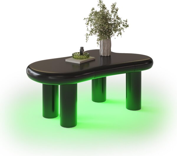 Fortuna Lai Tavolino nero a forma di nuvola in MDF con illuminazione LED a 16 colori e cassetto - Tavolino moderno per soggiorno, con spazio contenitivo
