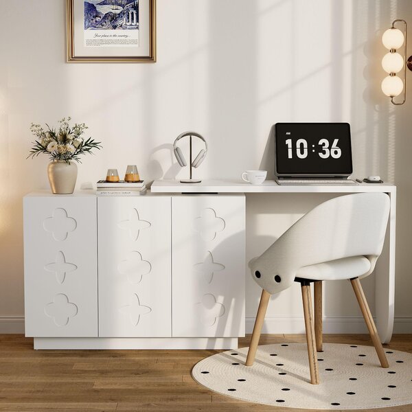 Scrivania Fortuna Lai, scrivania angolare a forma di L girevole, ideale per l'ufficio o come toeletta, colore bianco, 110 cm