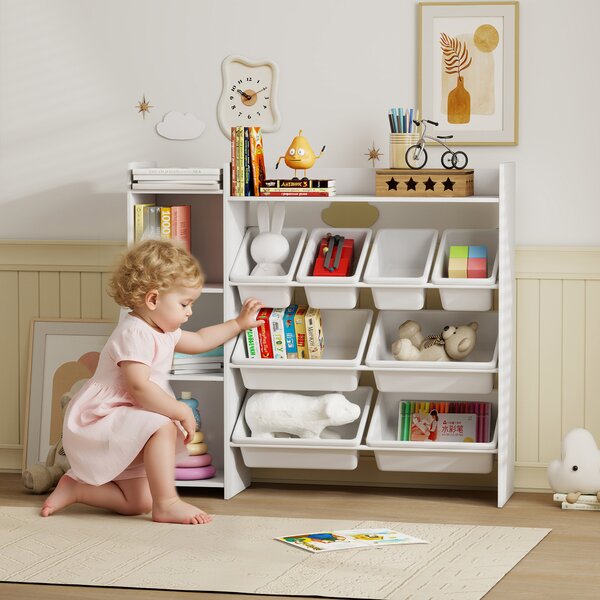 AIYAPLAY Mobile contenitore per bambini 3-8 anni con 8 vaschette, scaffali e armadietto, bianco | Aosom Italy