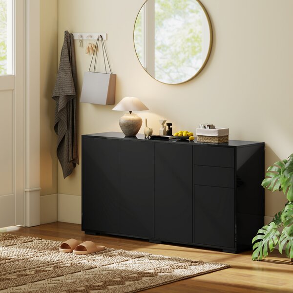HOMCOM Mobile buffet con 2 cassetti, 4 ante e ripiano regolabile, 140x36x74 cm, nero | Aosom Italy