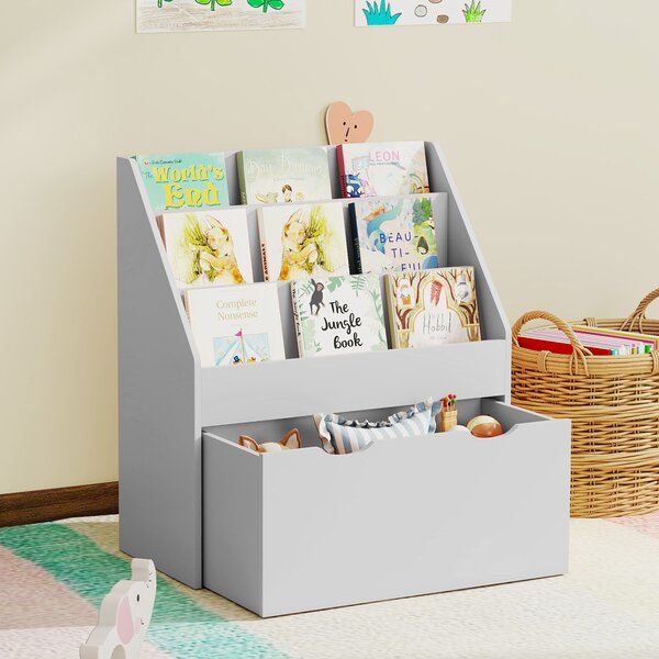 AIYAPLAY Libreria per bambini con 3 ripiani e cassetto, 62,5x30x70 cm, grigio | Aosom Italy