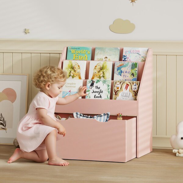AIYAPLAY Libreria per bambini con 3 ripiani e cassetto, 62,5x30x70 cm, rosa | Aosom Italy