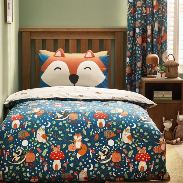 Set copripiumino e federa da bambini verde e beige per letto singolo 135x200 cm Fox and Woodland Friends – Catherine Lansfield