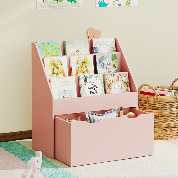 AIYAPLAY Libreria per bambini con 3 ripiani e cassetto, 62,5x30x70 cm, rosa | Aosom Italy