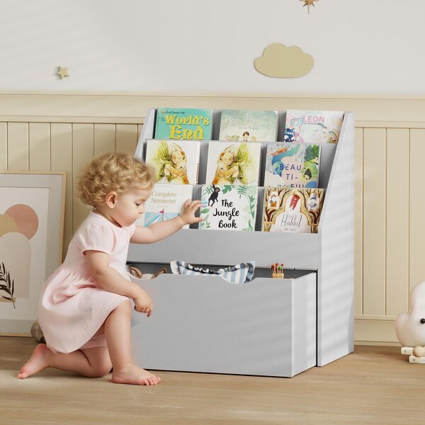 AIYAPLAY Libreria per bambini con 3 ripiani e cassetto, 62,5x30x70 cm, grigio | Aosom Italy