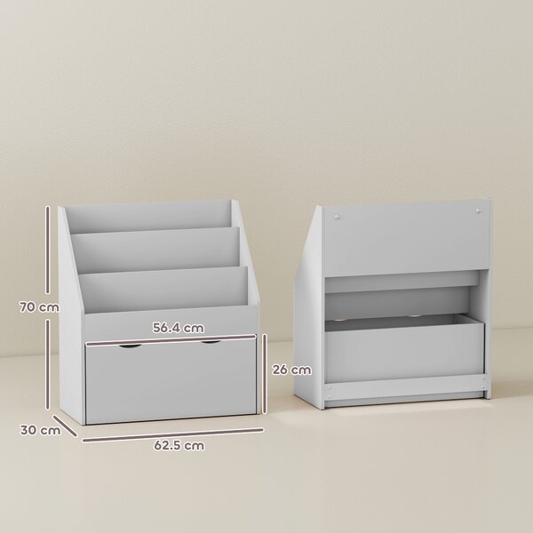 AIYAPLAY Libreria per bambini con 3 ripiani e cassetto, 62,5x30x70 cm, grigio | Aosom Italy