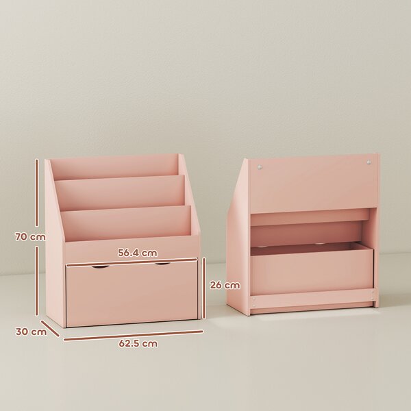 AIYAPLAY Libreria per bambini con 3 ripiani e cassetto, 62,5x30x70 cm, rosa | Aosom Italy