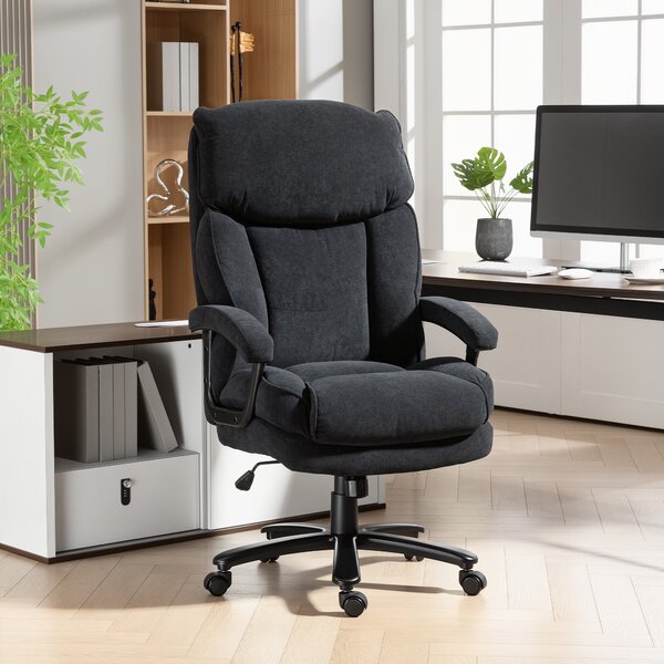 HOMCOM Poltrona da ufficio ergonomica da ufficio in tessuto con schienale alto, nero | Aosom Italy