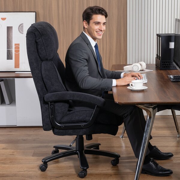 HOMCOM Poltrona da ufficio ergonomica da ufficio in tessuto con schienale alto, nero | Aosom Italy