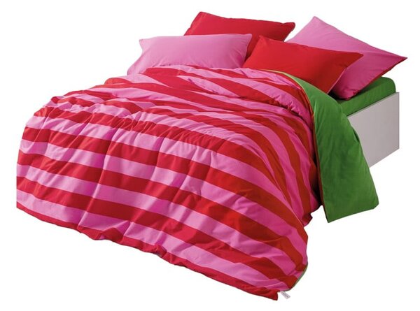 Set copripiumino e federa verde/rosa in cotone renforcé per letto matrimoniale/per letto esteso con lenzuolo incluso/4 pezzi 200x220 cm Cherie – Mijolnir