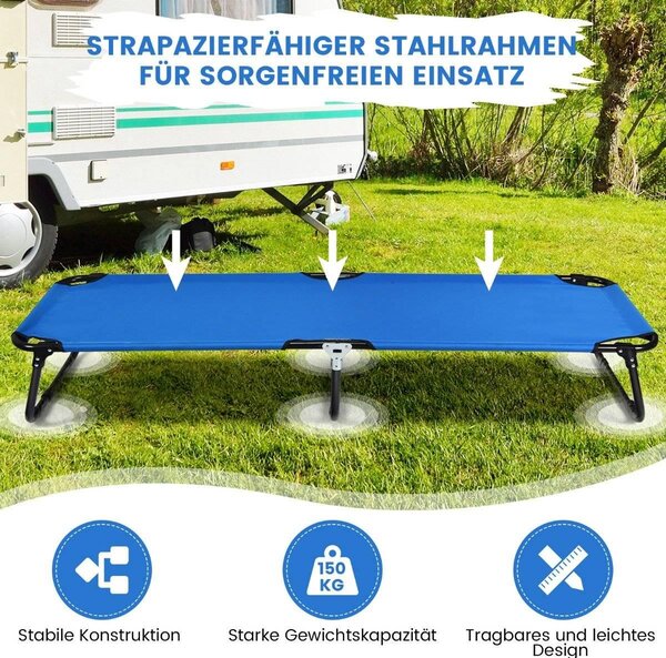Lettino da campeggio pieghevole portatile lungo 190 cm in tessuto blu