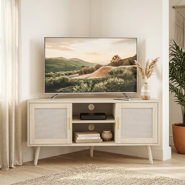 HOMCOM Mobile TV angolare 115 cm con 2 ante in rattan e 2 scomparti, rovere | Aosom Italy