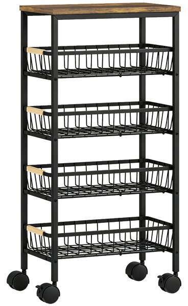 HOMCOM Carrello da cucina con 4 cesti estraibili e ruote, 40x24x81,5 cm, marrone rustico | Aosom Italy